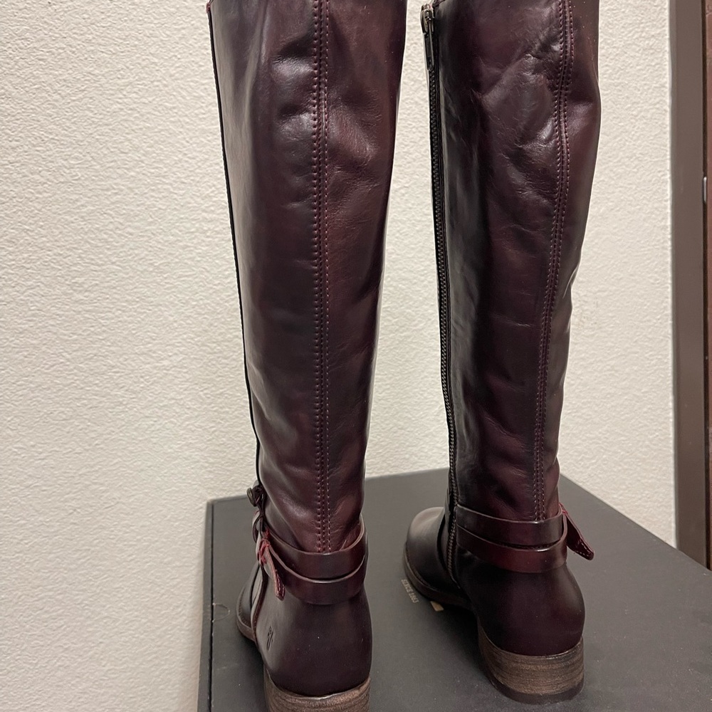 Frye Leather Belted Medium Calf Tall Boots - Melissa in Plum - Picture 5 of 9